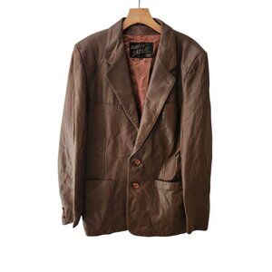 Vintage 1980s Mario Zarelli Leather Jacket Brown Blazer Style Mens Size 44